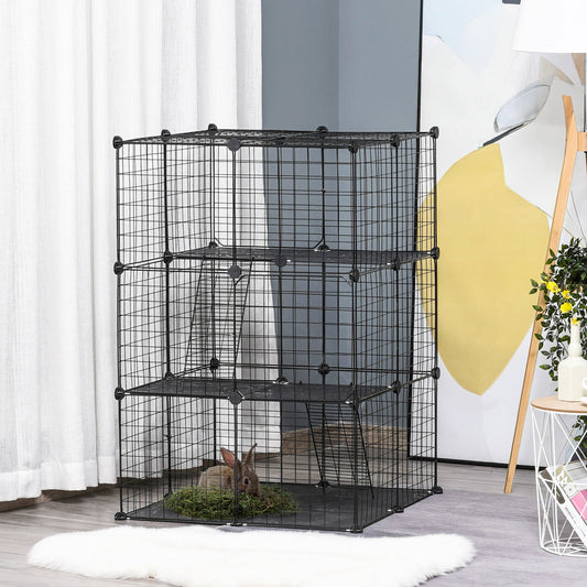 39 Pcs Small Animal Cage Bunny Hutch Portable Metal Wire with Ramps for Kitten Chinchilla, Black - Gallery Canada