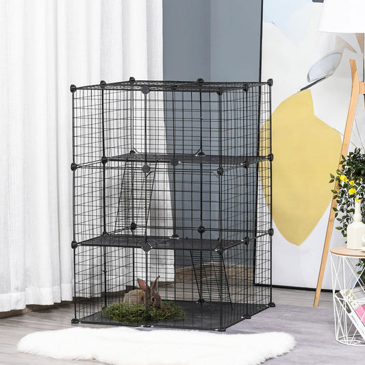 39 Pcs Small Animal Cage Bunny Hutch Portable Metal Wire with Ramps for Kitten Chinchilla, Black Houses & Habitats Black  at Gallery Canada