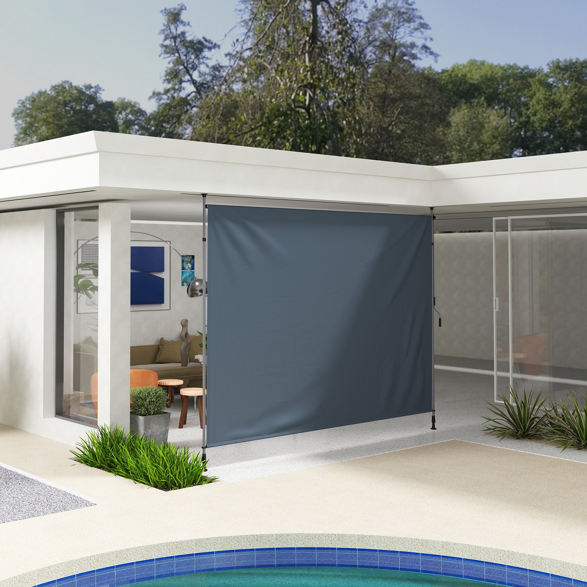 11.5' x 10' Manual Retractable Patio Awning, Outdoor Privacy Screen with UPF30+ &; Water-Resistant Fabric, Dark Grey Patio Awnings at Gallery Canada