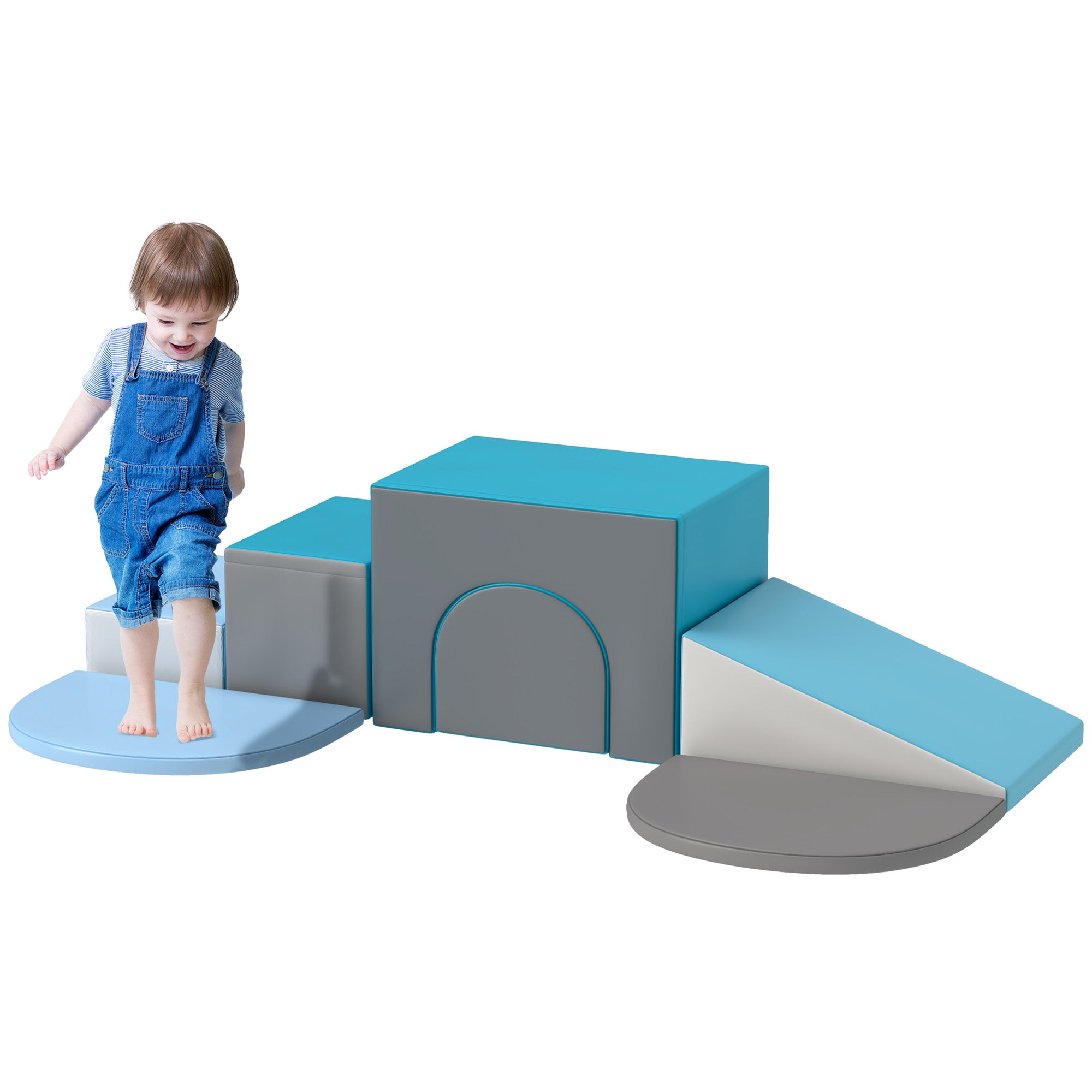 7 Piece Indoor Soft Play for Toddlers Climb and Crawl - Blue/ Grey Baby Gym & Playmats at Gallery Canada