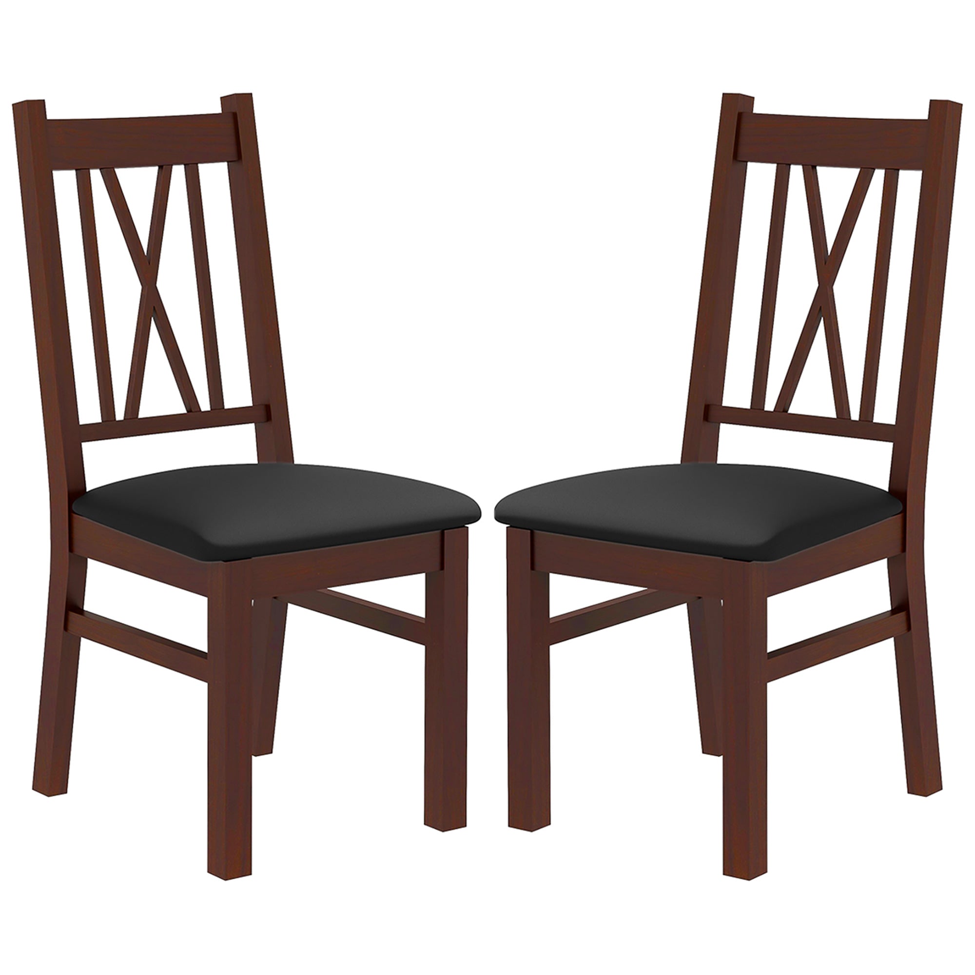 Farmhouse Dining Table Chairs Set of 2, Pine Wood Kitchen Table Chairs with PU Leather Cushion for Living Room, Bedroom Bar Stools   at Gallery Canada