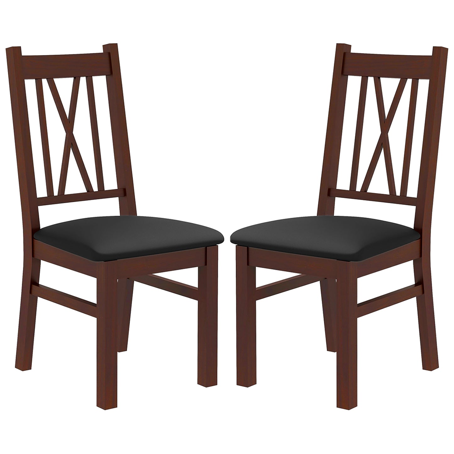 Farmhouse Dining Table Chairs Set of 2, Pine Wood Kitchen Table Chairs with PU Leather Cushion for Living Room, Bedroom Bar Stools   at Gallery Canada