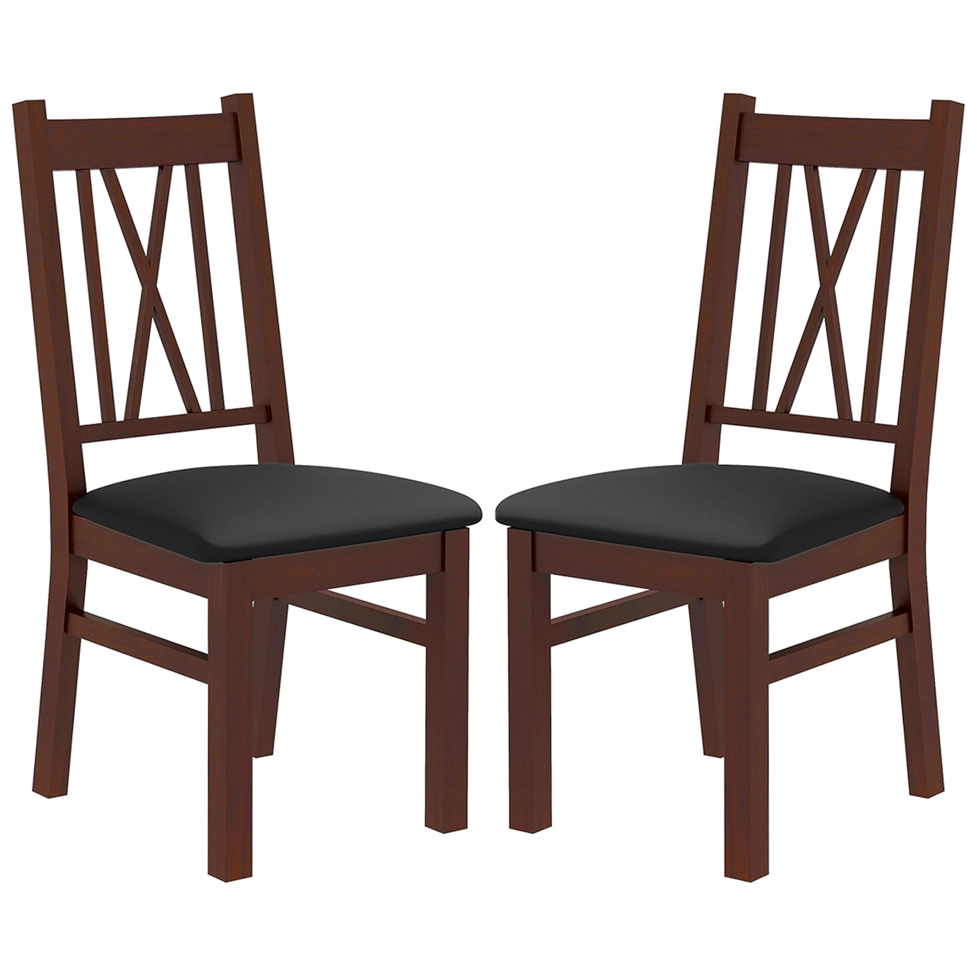 Farmhouse Dining Table Chairs Set of 2, Pine Wood Kitchen Table Chairs with PU Leather Cushion for Living Room, Bedroom Bar Stools   at Gallery Canada