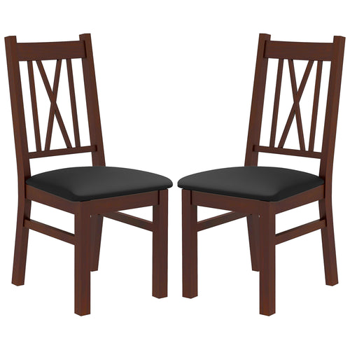 Farmhouse Dining Table Chairs Set of 2, Pine Wood Kitchen Table Chairs with PU Leather Cushion for Living Room, Bedroom