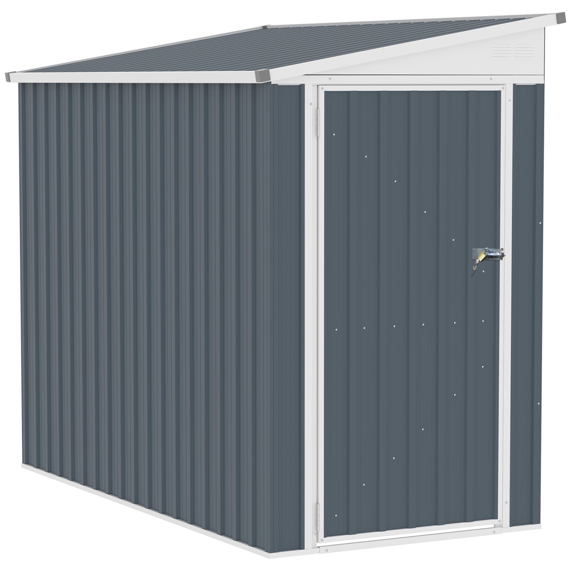 4' x 8' Garden Storage Shed Lean to Shed Outdoor Metal Tool House with Lockable Door and Air Vents for Patio, Lawn Sheds Dark Grey  at Gallery Canada