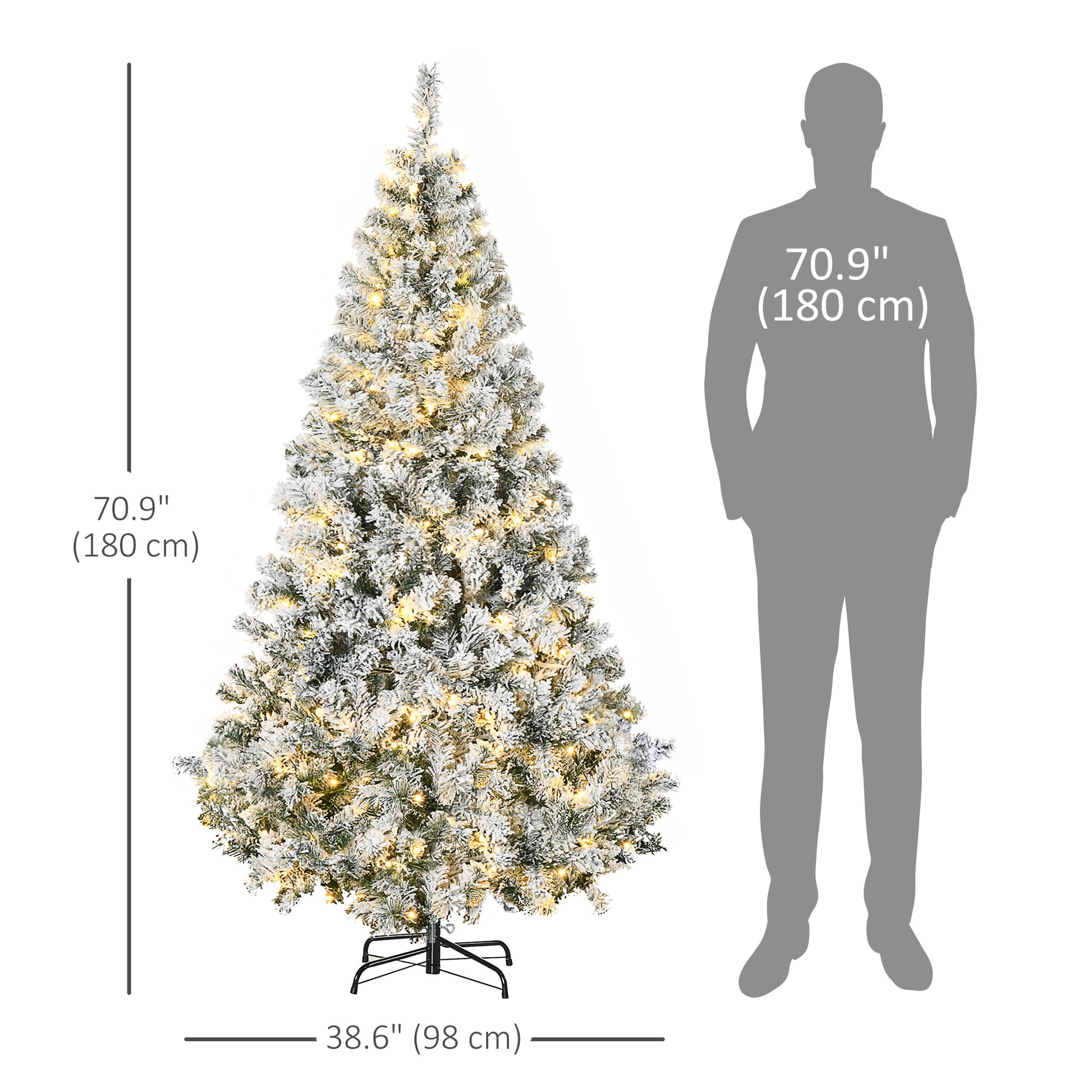 6ft Artificial Prelit Christmas Tree with Warm White LED Light, Snow Flocked Branches, Metal Base, Xmas Tree Pre Lit Christmas Trees Green  at Gallery Canada