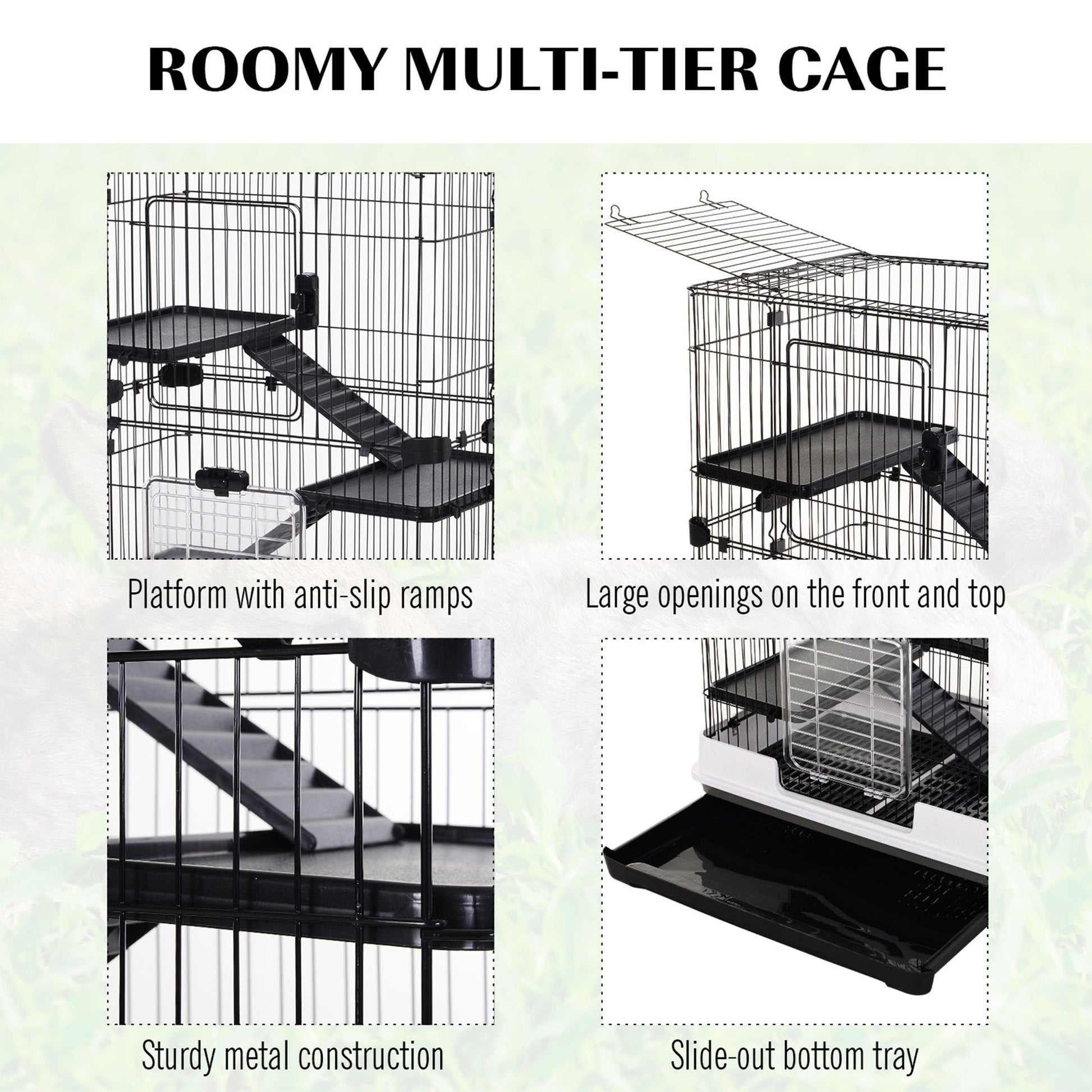 32"L 4-Level Small Animal Cage Rabbit Hutch with Universal Lockable Wheels, Slide-out Tray for Bunny, Chinchillas, Ferret, Black Houses & Habitats   at Gallery Canada