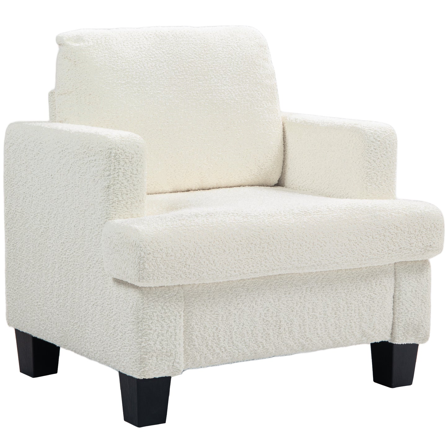 Modern Armchair, Upholstered Chenille Accent Chair with Wood Frame and Back Pillow for Living Room, Cream White Accent Chairs at Gallery Canada