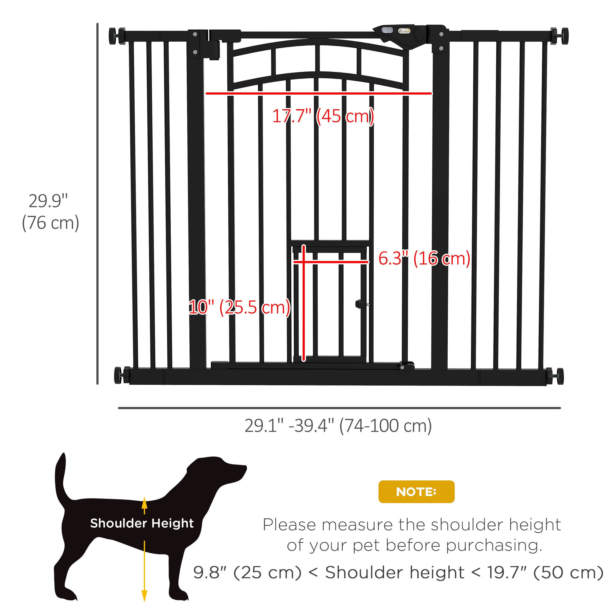 Auto-Close Pet Gate, Stair Gate with Cat Door, Double Locking for Doorways Hallways Stairs, Fits 29