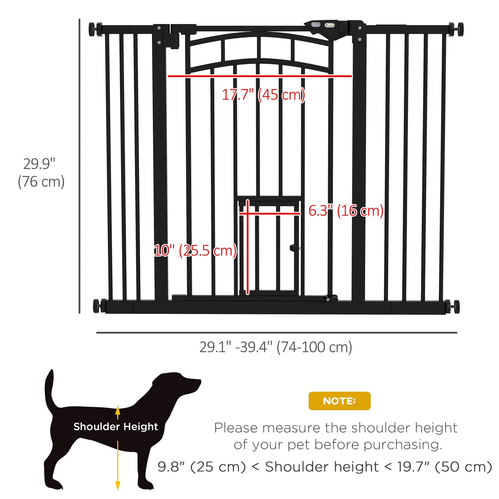 Auto-Close Pet Gate, Stair Gate with Cat Door, Double Locking for Doorways Hallways Stairs, Fits 29"-39.4" Wide, Black Houses, Kennels & Pens   at Gallery Canada