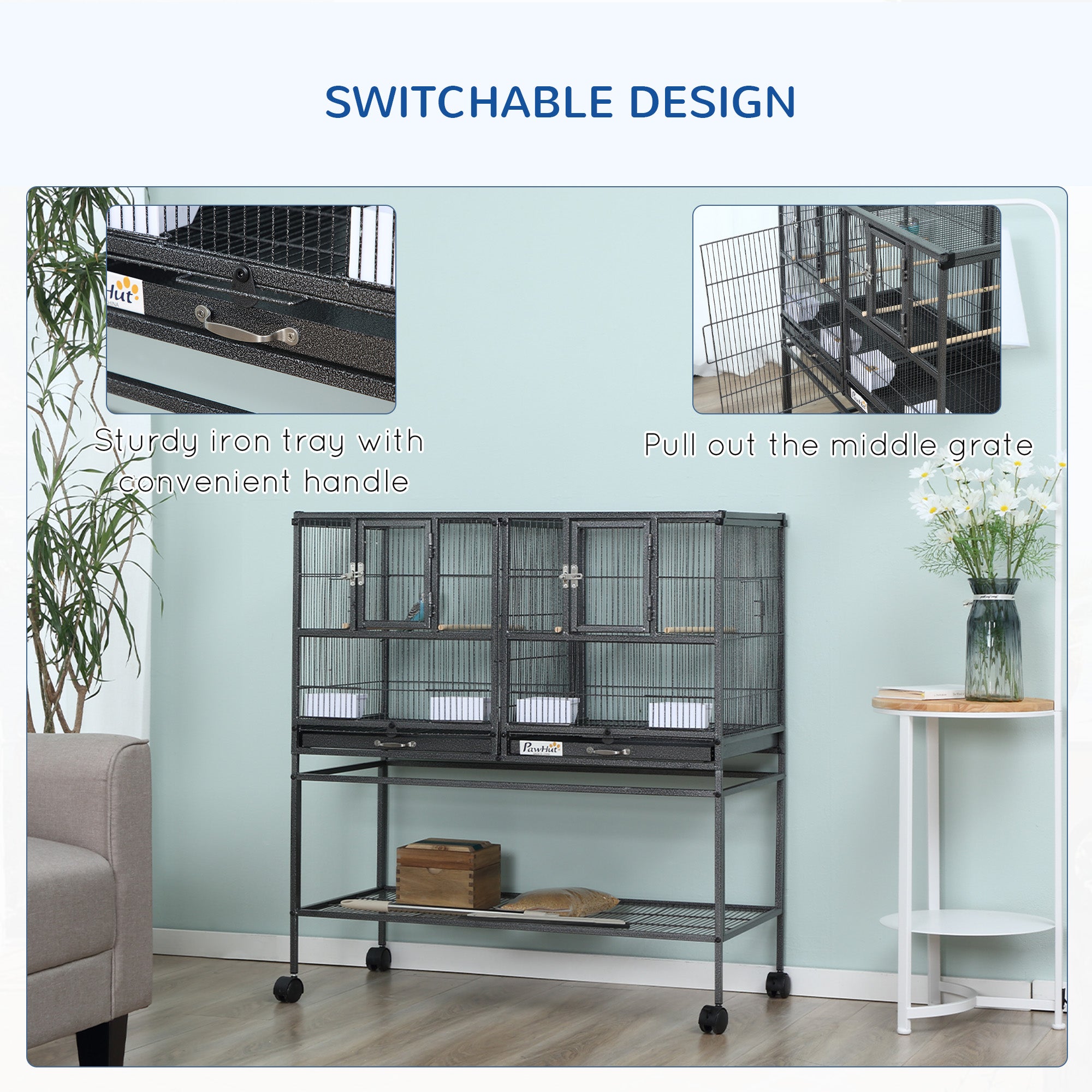 Large Double Rolling Metal Bird Cage Bird House w/ Removable Tray Storage Shelf Bird Cages at Gallery Canada