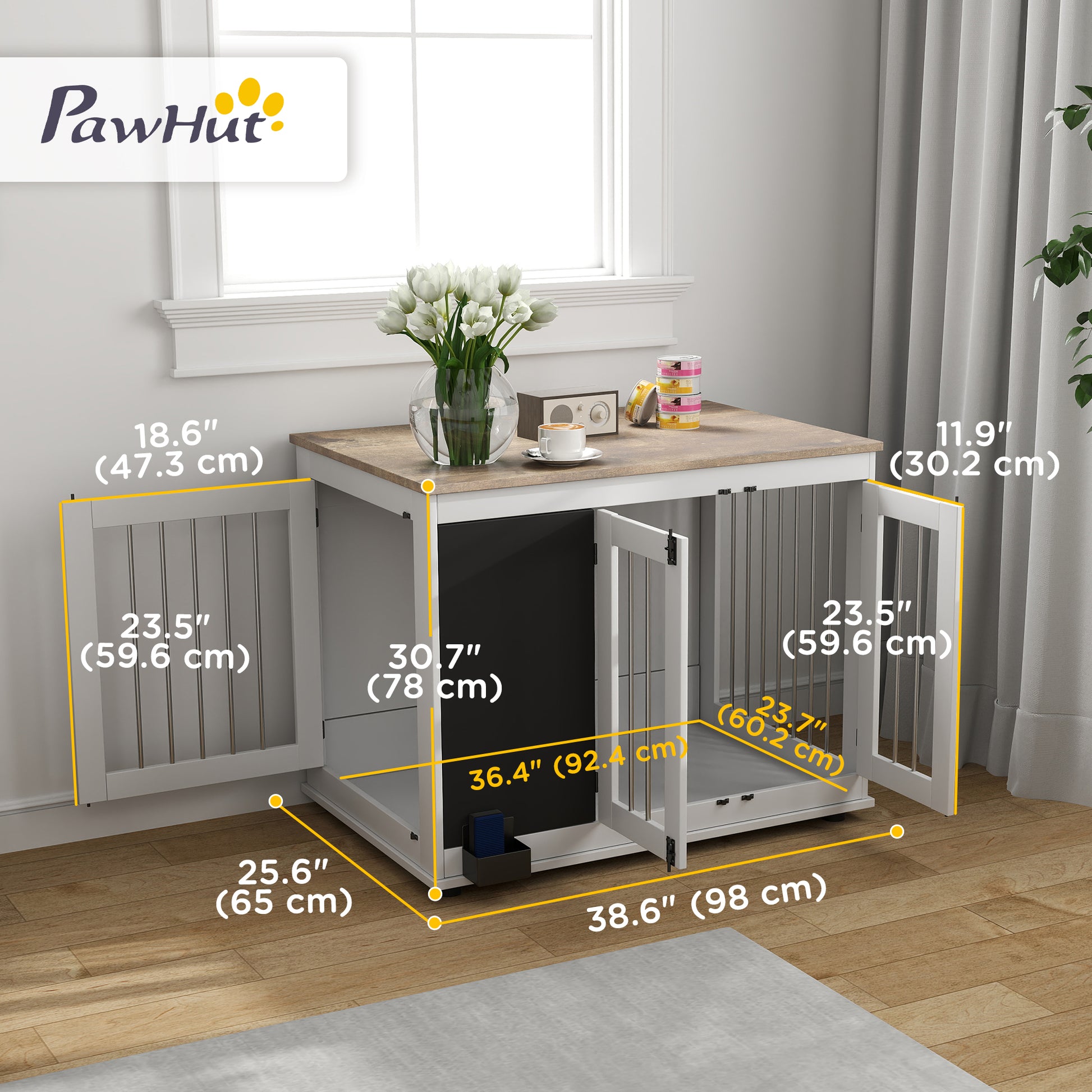 39" Dog Crate Furniture Side End Table for Large Dogs w/ Blackboard, Three Doors, White Houses, Kennels & Pens   at Gallery Canada