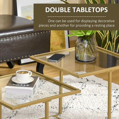 Contemporary Coffee Tables with Double Tempered Glass Tabletops, Golden Side Table with Metal Base Adjustable Foot for Living Room, Bedroom Coffee Tables   at Gallery Canada