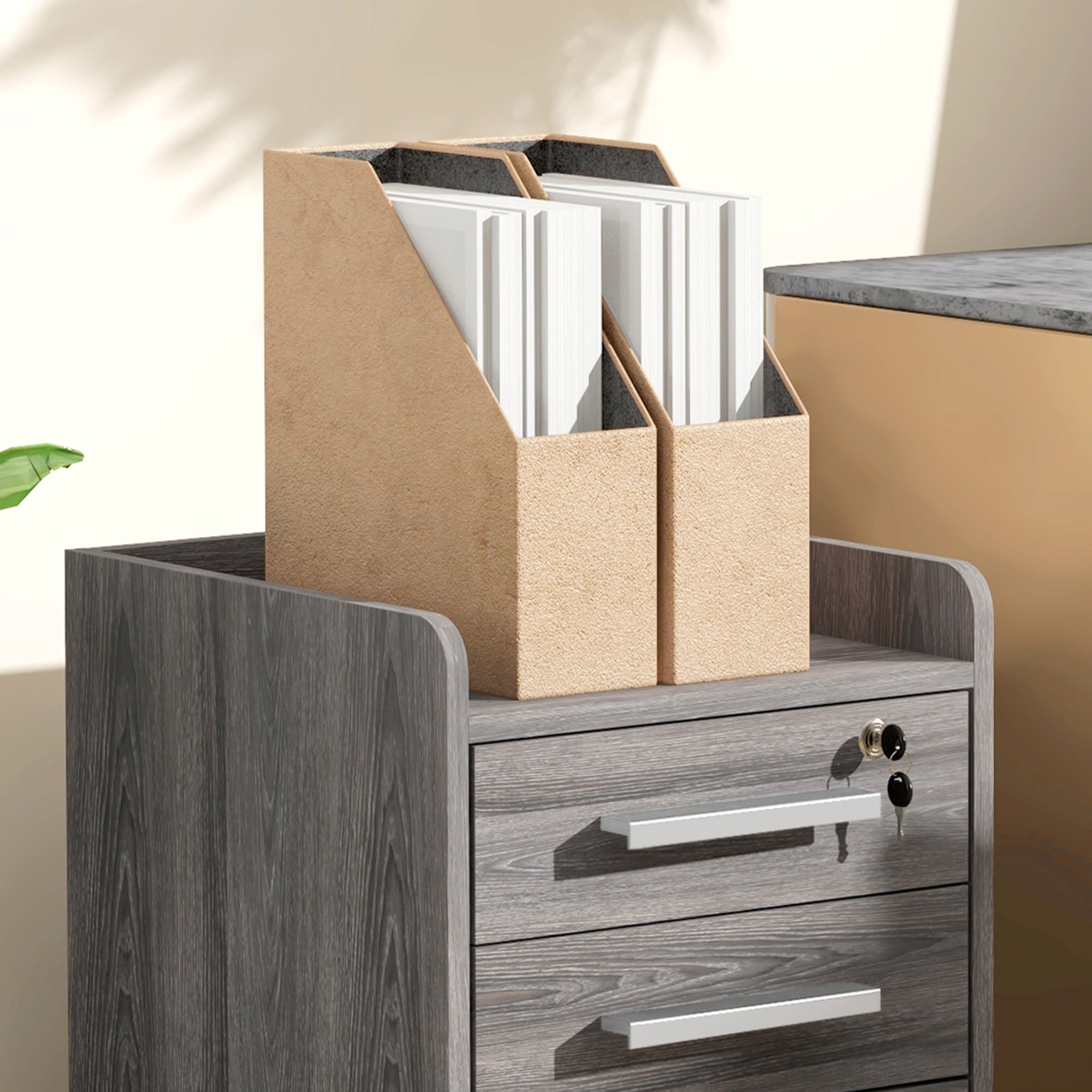 3 Drawer Vertical File Cabinet, Mobile Filing Cabinet with Lock and Wheels for A4, Letter Size, Grey Office Cabinets & Cupboards at Gallery Canada