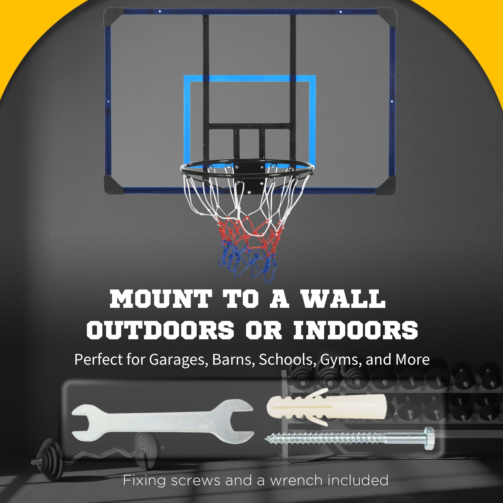 Wall Mounted Basketball Hoop, Mini Hoop with 45