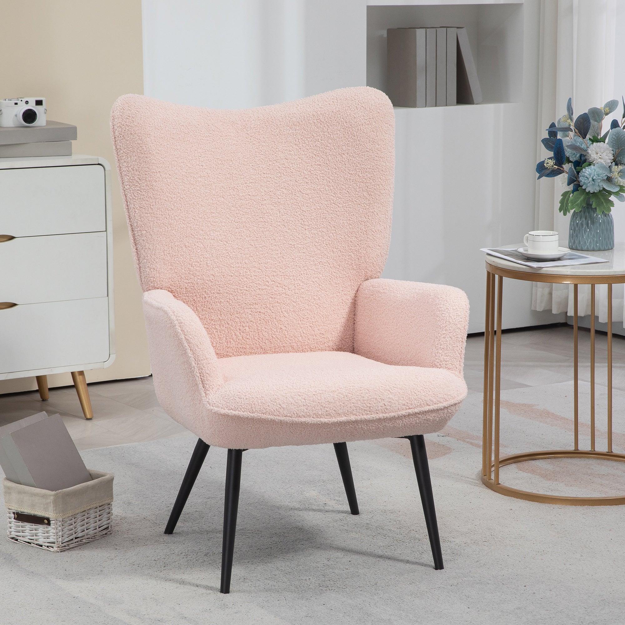 Accent Sherpa Chair, Upholstered Armchair, Fluffy Wingback Chair for Living Room, Reading Room, Pink Accent Chairs Multi Colour  at Gallery Canada