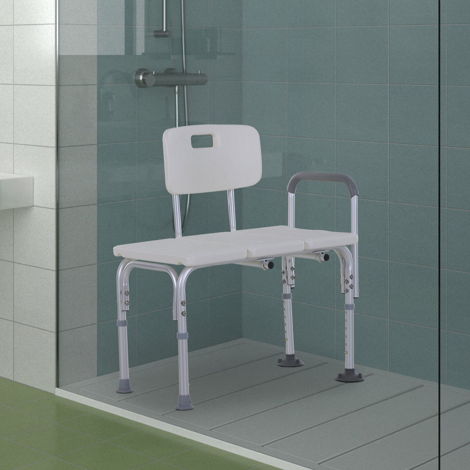 6-Level Adjustable Bath and Shower Transfer Bench Aluminum Chair with Non-Slip Feet, Armrest &; Backrest, White Bath Chairs   at Gallery Canada