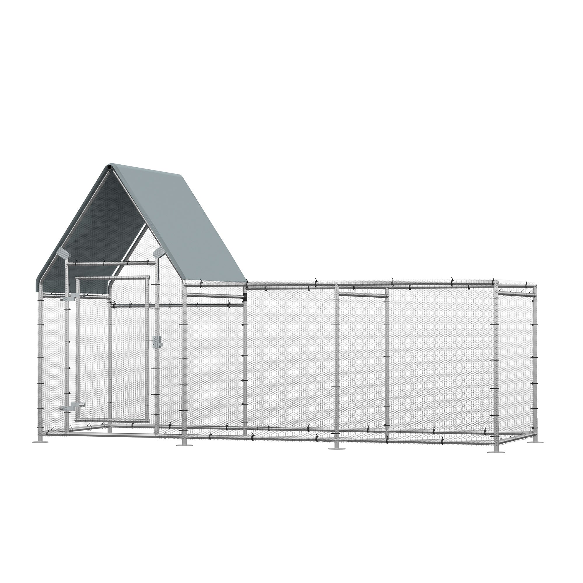 Large Galvanized Chicken Coop, Walk-In Poultry Cage with Cover, 119