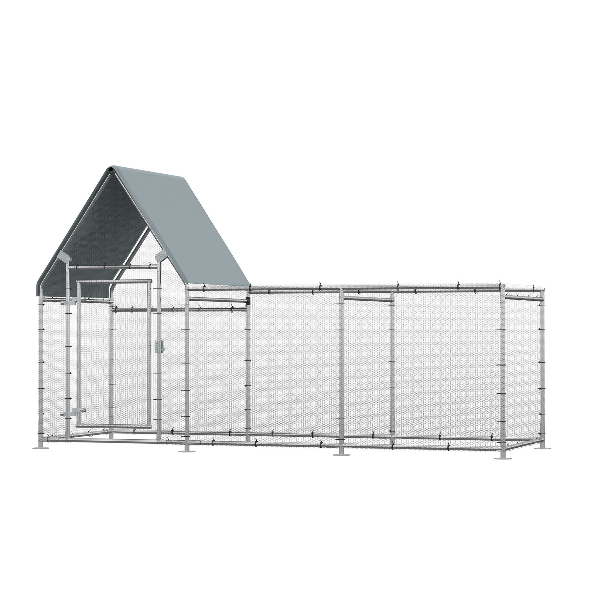 Large Galvanized Chicken Coop, Walk-In Poultry Cage with Cover, 119"x42"x68", Silver Chicken Coops Silver  at Gallery Canada