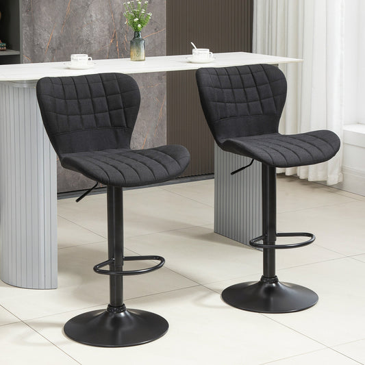 Bar Stools Set of 2 Adjustable Height Swivel Bar Chairs in Linen Fabric with Backrest &; Footrest, Black - Gallery Canada