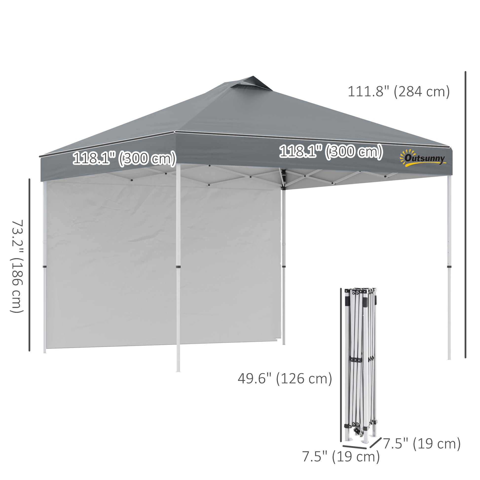 10' x 10' Pop Up Canopy Tent with Adjustable Height, 1 Sidewall, and Wheeled Carry Bag for Outdoor, Garden, Patio, Grey Pop Up Canopies at Gallery Canada