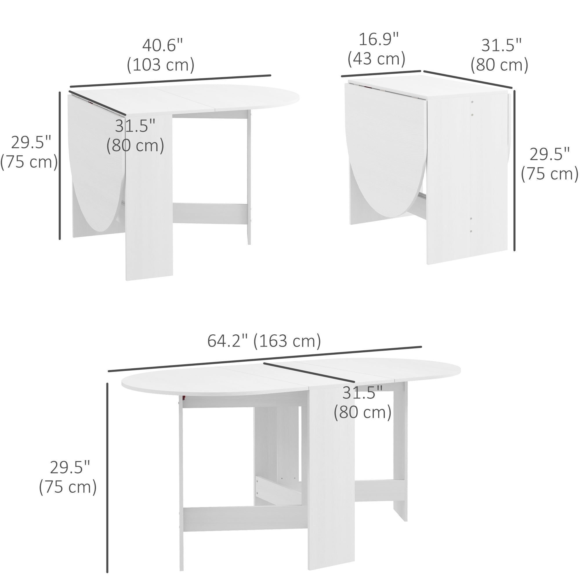 Folding Dining Table, Oval Drop Leaf Kitchen Table for Small Spaces, Distressed White Bar Tables & Dining Tables   at Gallery Canada