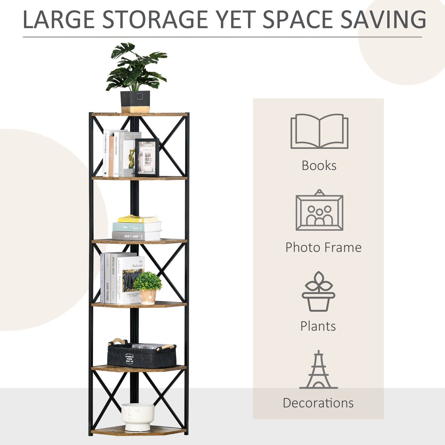 5 Tier Corner Shelf Tall Bookcase Storage Display Rack Organizer for Home Office Display Bookshelves   at Gallery Canada