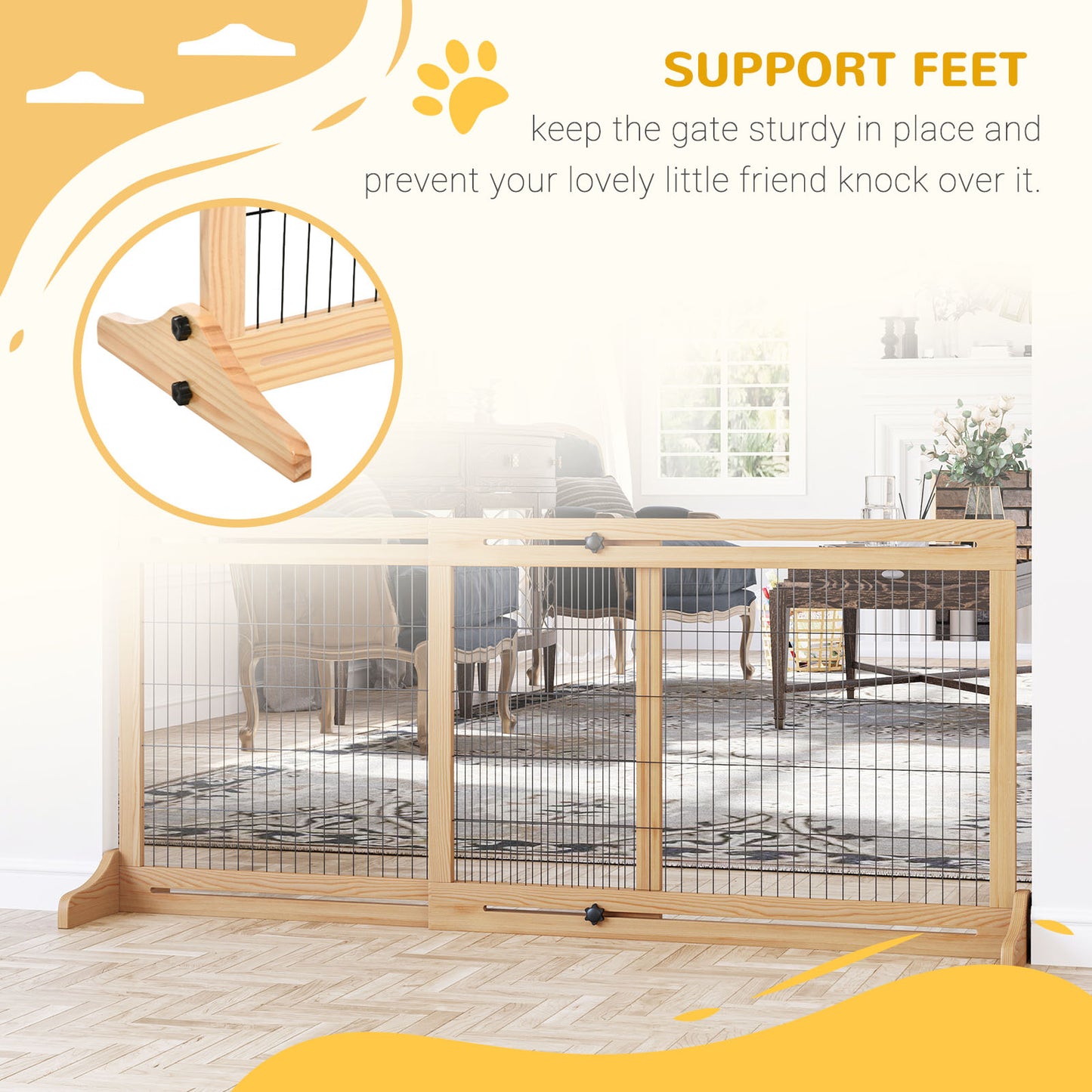 41"-72" Wooden Freestanding Pet Gate with Support Feet, for Small Medium Dogs, Natural Houses, Kennels & Pens   at Gallery Canada