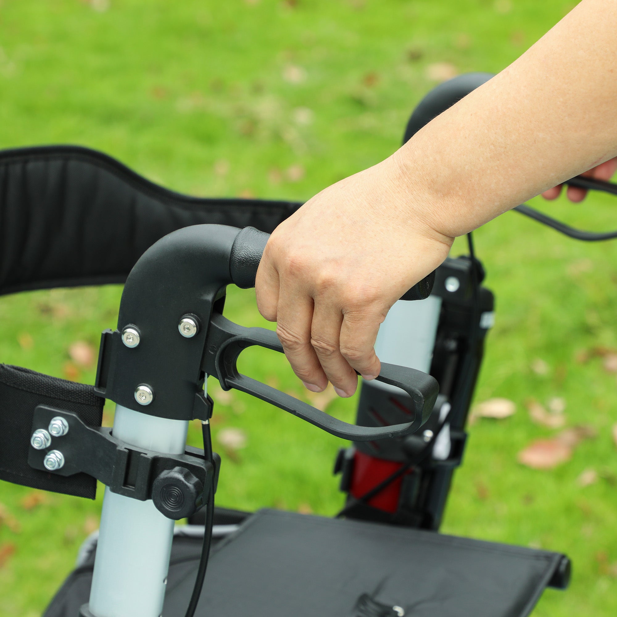 Lightweight Folding Rolling Walker with Large Seat, Back, Adjustable Handle, Bag, Dual Brake, Cane Holder, Red Knee Walker & Wheelchair Ramps at Gallery Canada