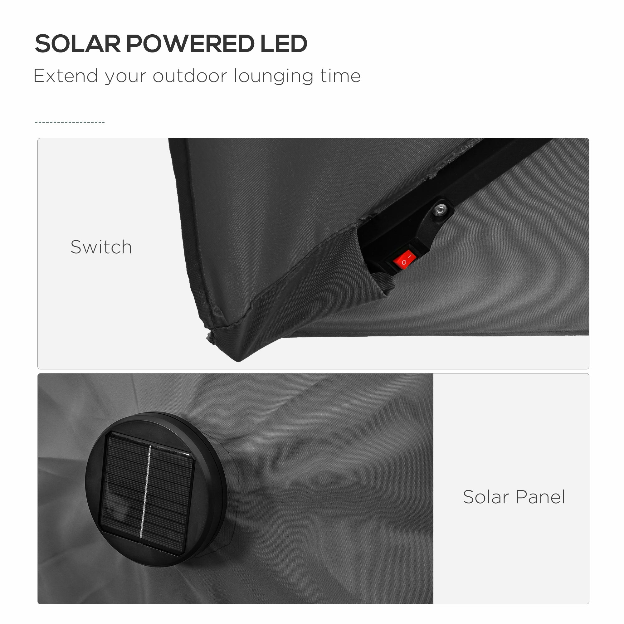 6' x 10' Patio Umbrella with 22 LED Solar Lights and Tilt, Rectangular Outdoor Table Umbrella with Crank, Dark Grey Sun Umbrellas at Gallery Canada