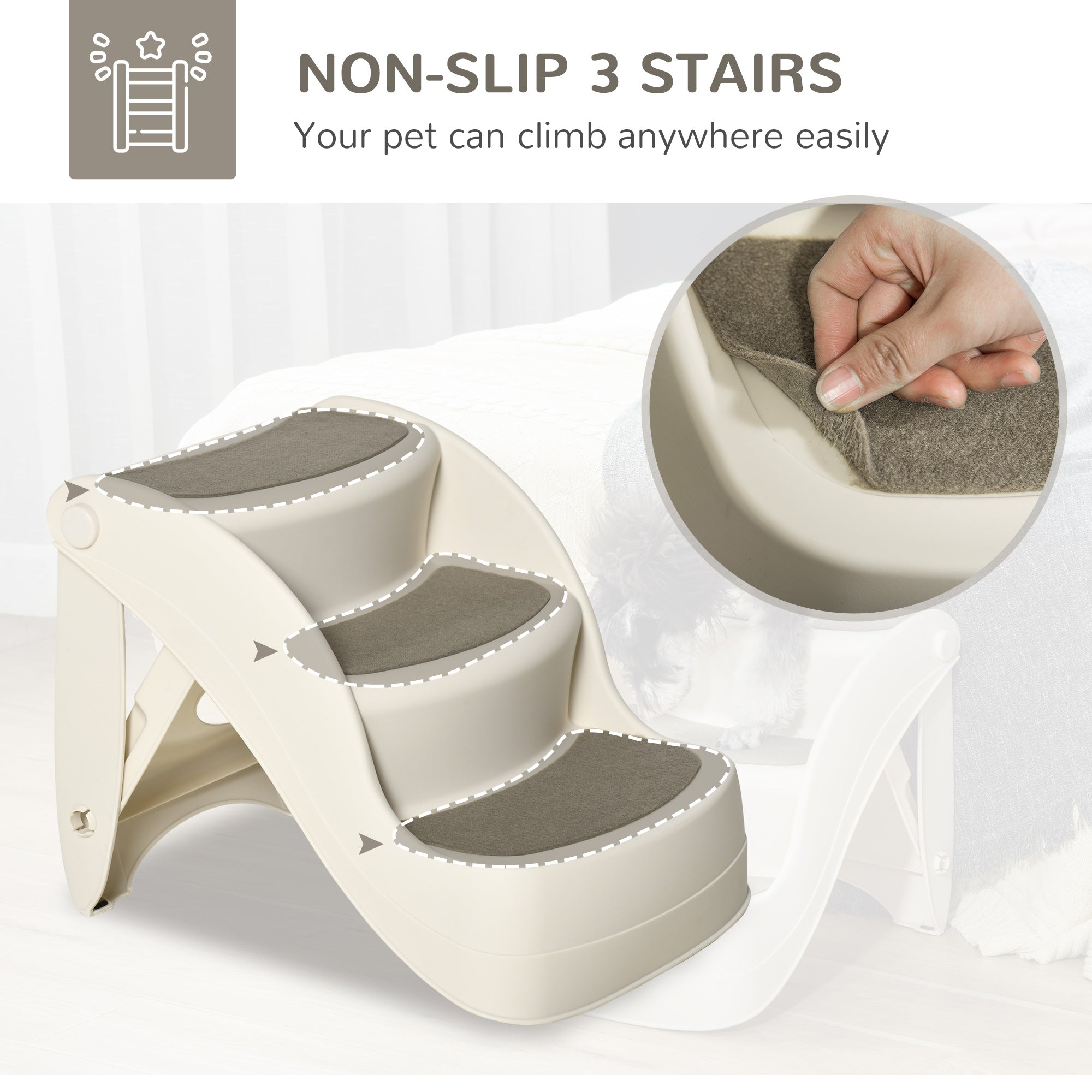 Portable Pet Stairs Foldable Steps for Small Dogs and Cats 3-Step with Non-slip Treads for Beds Sofas, Cream Dog Stairs   at Gallery Canada