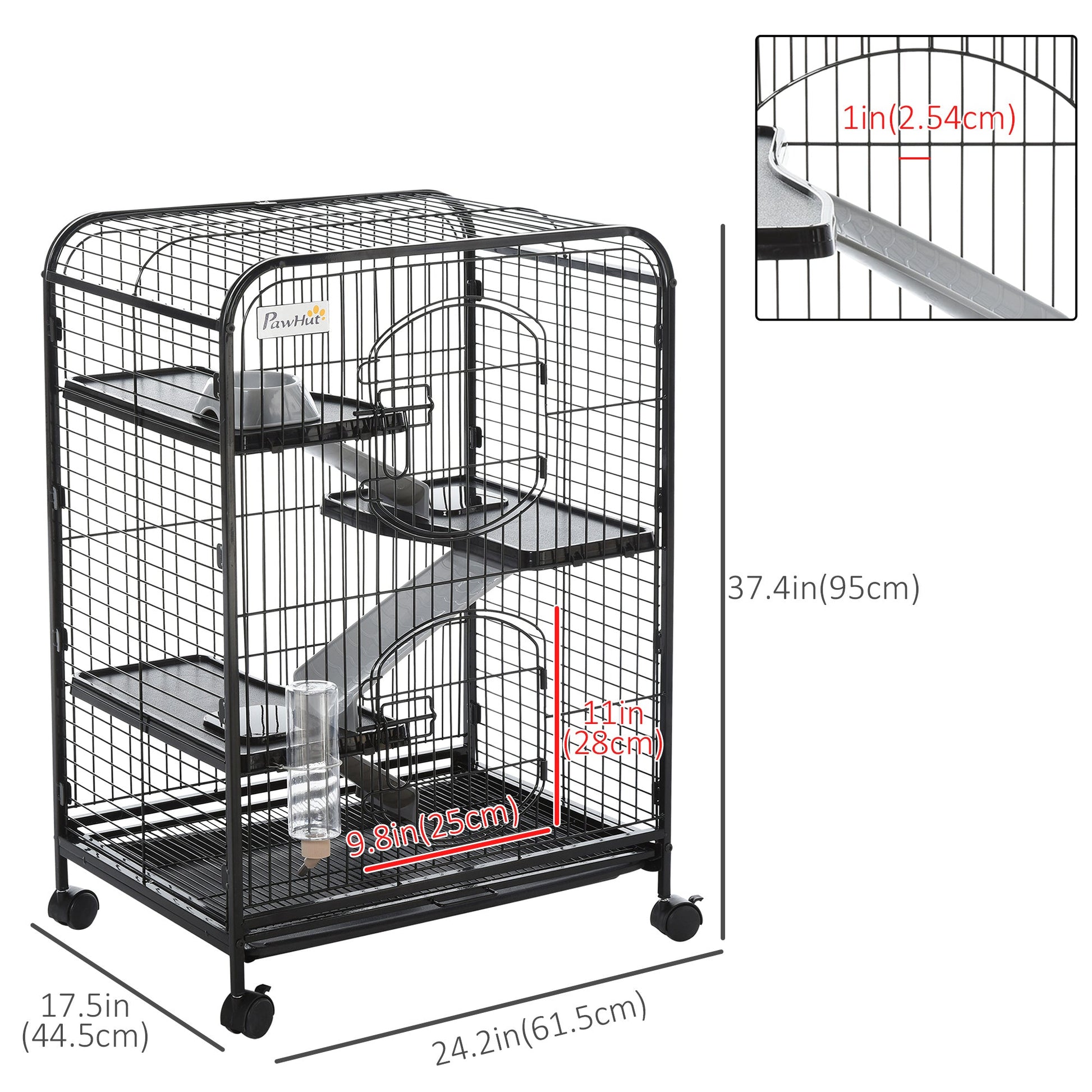 4-Tier Small Animal Cage Pet Playpen for Rabbit Ferret Chinchilla on Wheels with Removable Tray Platform Ramp Food Dish Water Bottle, 24" x 18" x 37" Houses & Habitats   at Gallery Canada