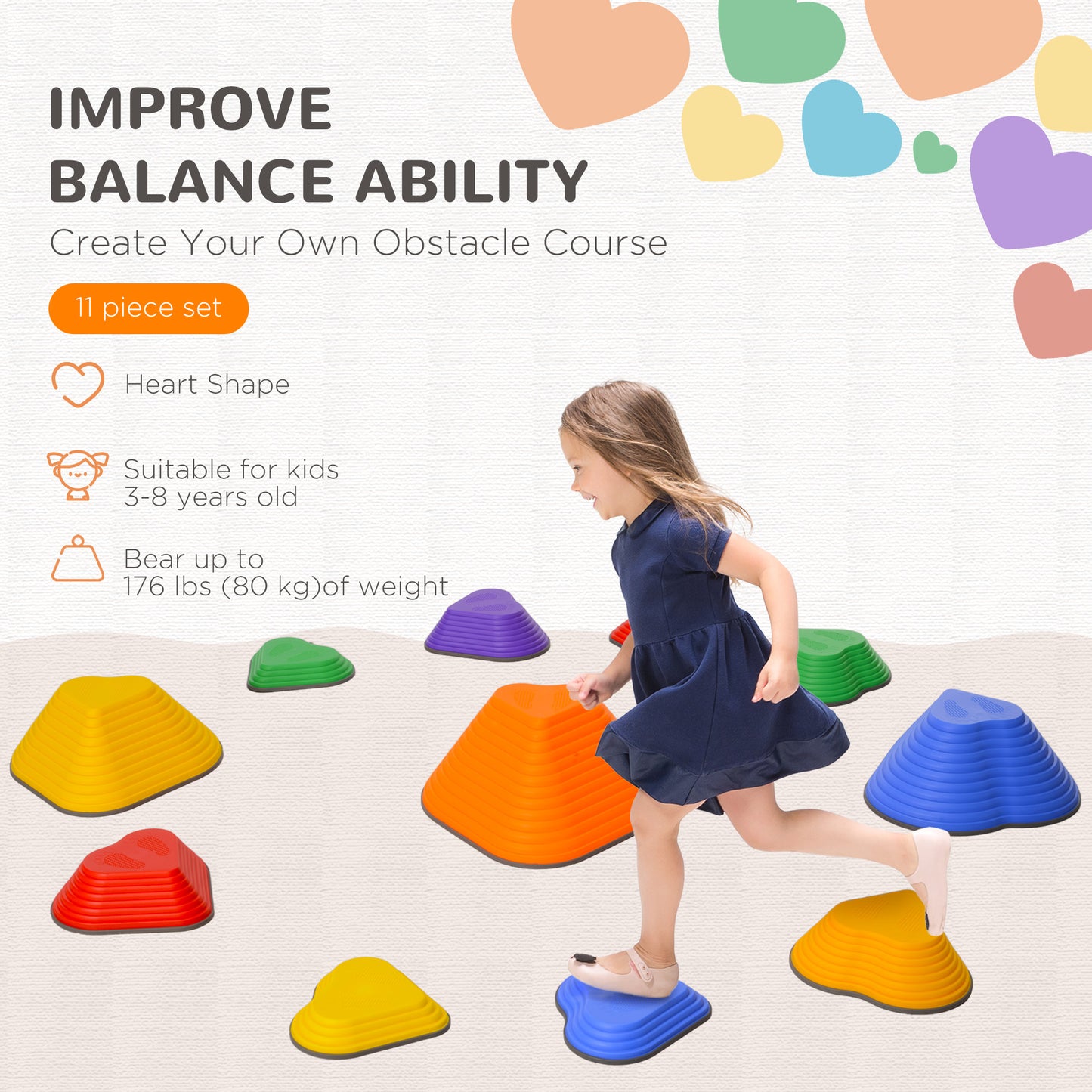 11PCs Non-Slip Stackable Kids Stepping Stones, Heart-Shaped Gym Sets & Swings at Gallery Canada