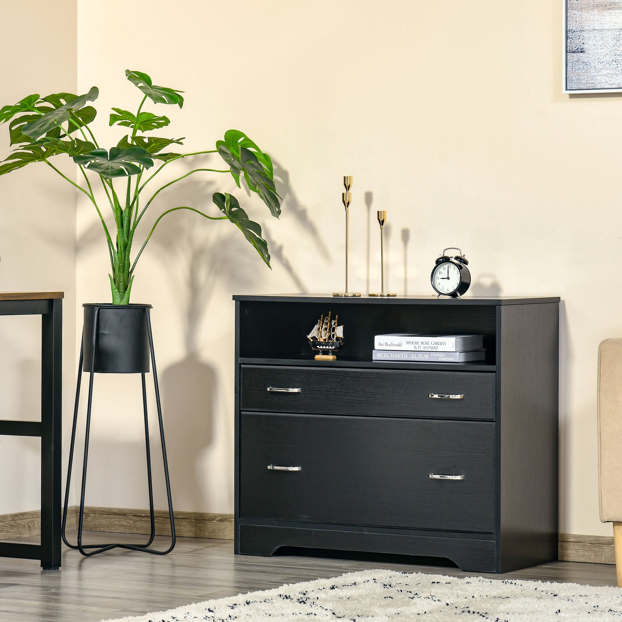 Lateral File Cabinet with 2 Drawers, Filing Cabinet for Hanging Letter Sized Files, Office Printer Stand, Black Office Cabinets & Cupboards at Gallery Canada