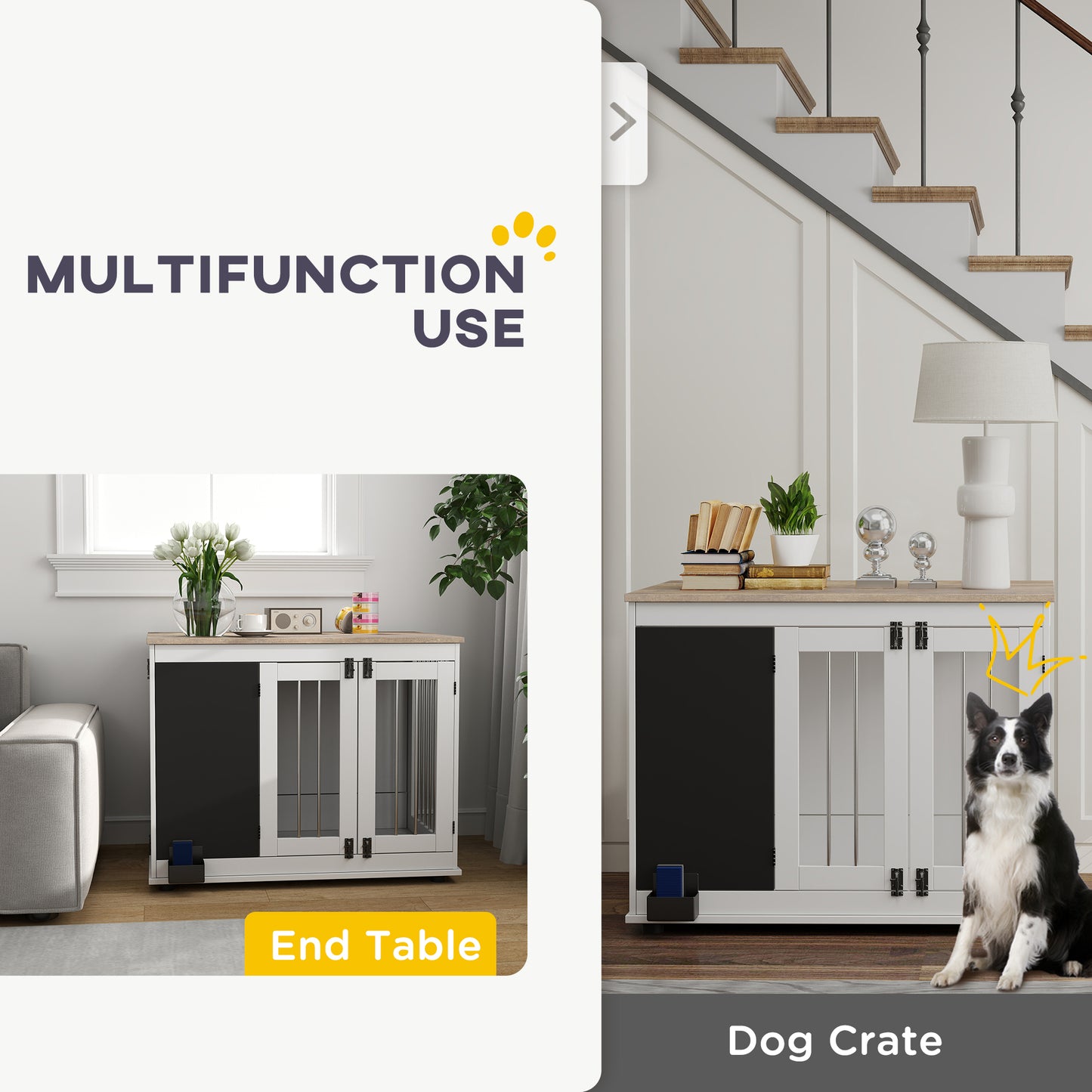 39" Dog Crate Furniture Side End Table for Large Dogs w/ Blackboard, Three Doors, White Houses, Kennels & Pens   at Gallery Canada