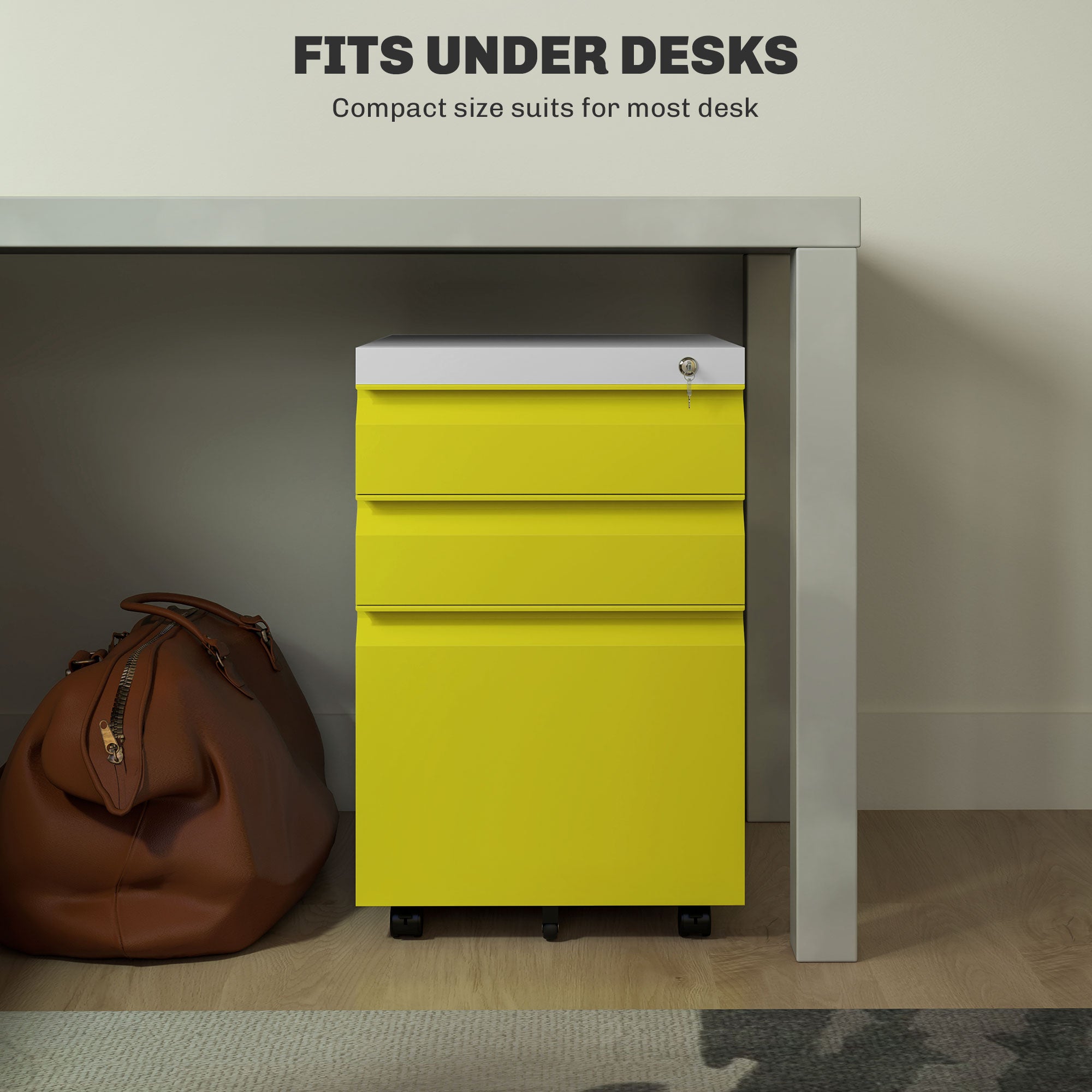 3 Drawer Filing Cabinet, Lockable Office Storage Cabinet on Wheels for Legal, Letter, A4 Files, Yellow Office Cabinets & Cupboards at Gallery Canada
