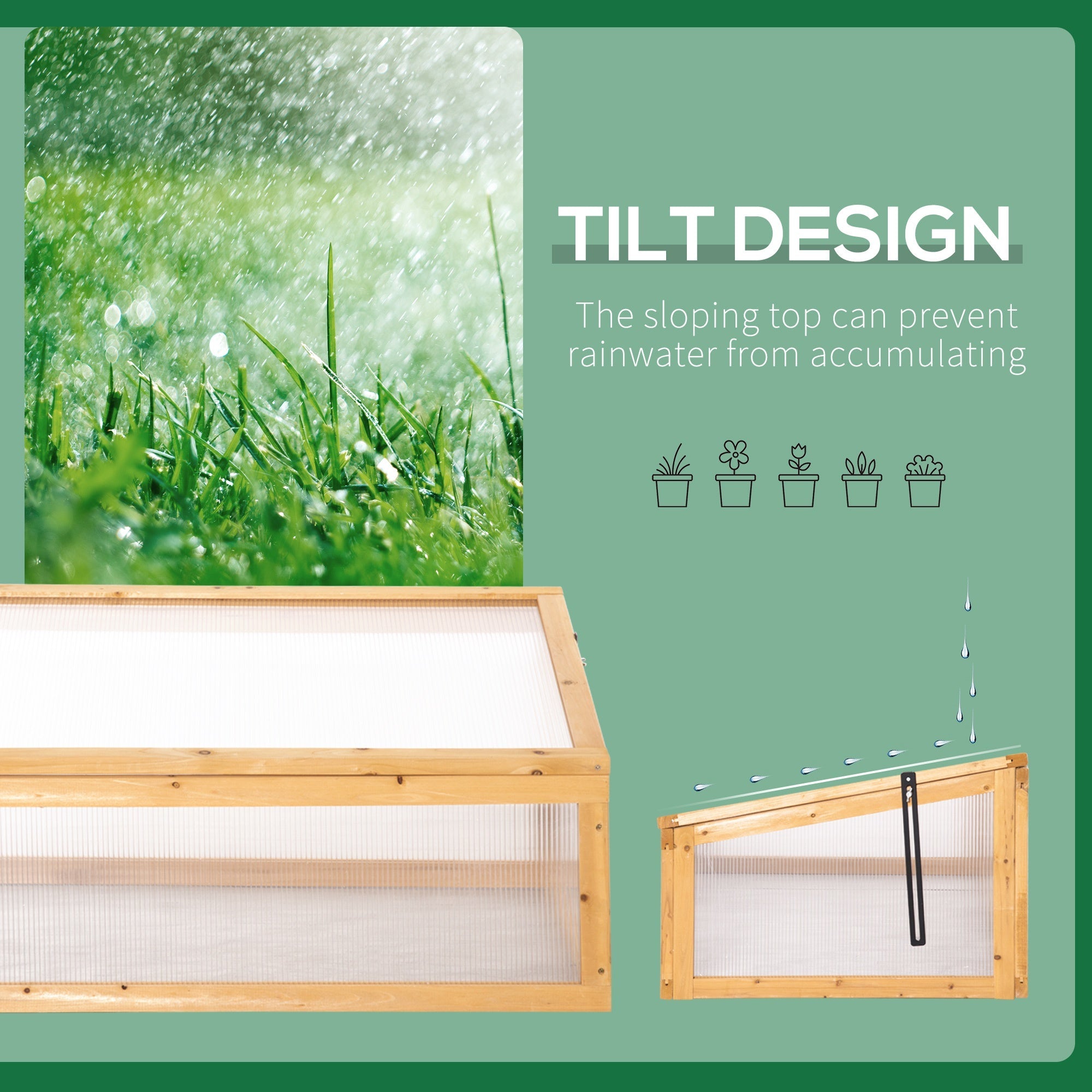 Portable Wooden Cold Frame Greenhouse Planter with Openable Top, Light Brown Cold Frame Greenhouses   at Gallery Canada