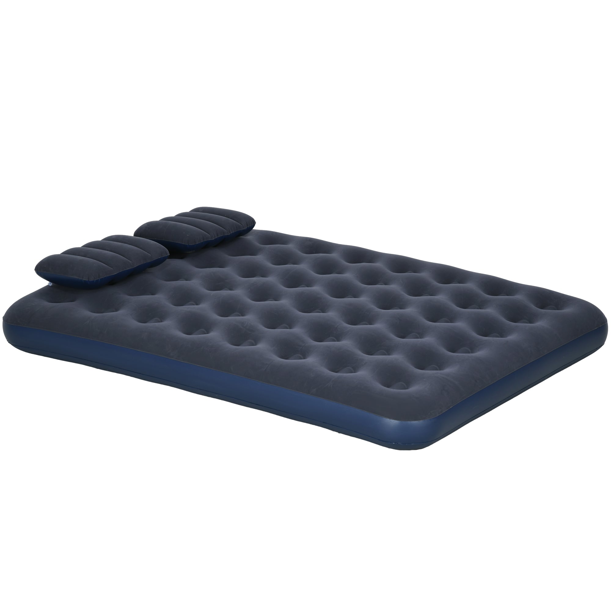 Twin Air Mattress, Inflatable Double Air Bed with 2 Pillows, Hand Pump, Flocked Surface for Guest, Camping, Travel, Blue Camping Cots at Gallery Canada