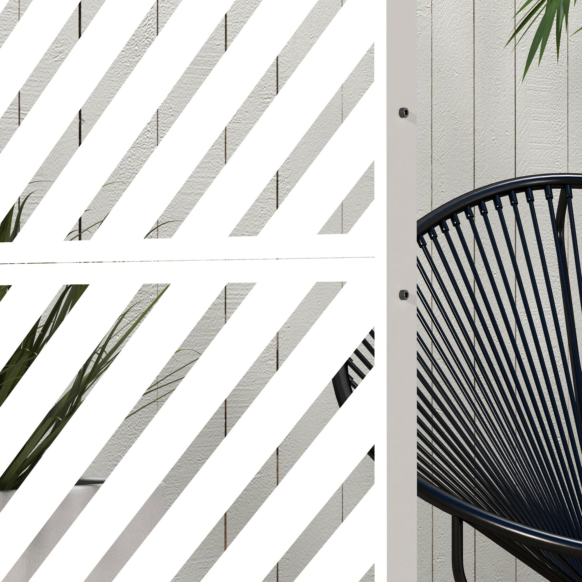 6.5FT Decorative Outdoor Divider, Metal Privacy Screen with Stand, Triangle Style, White Side Awnings at Gallery Canada