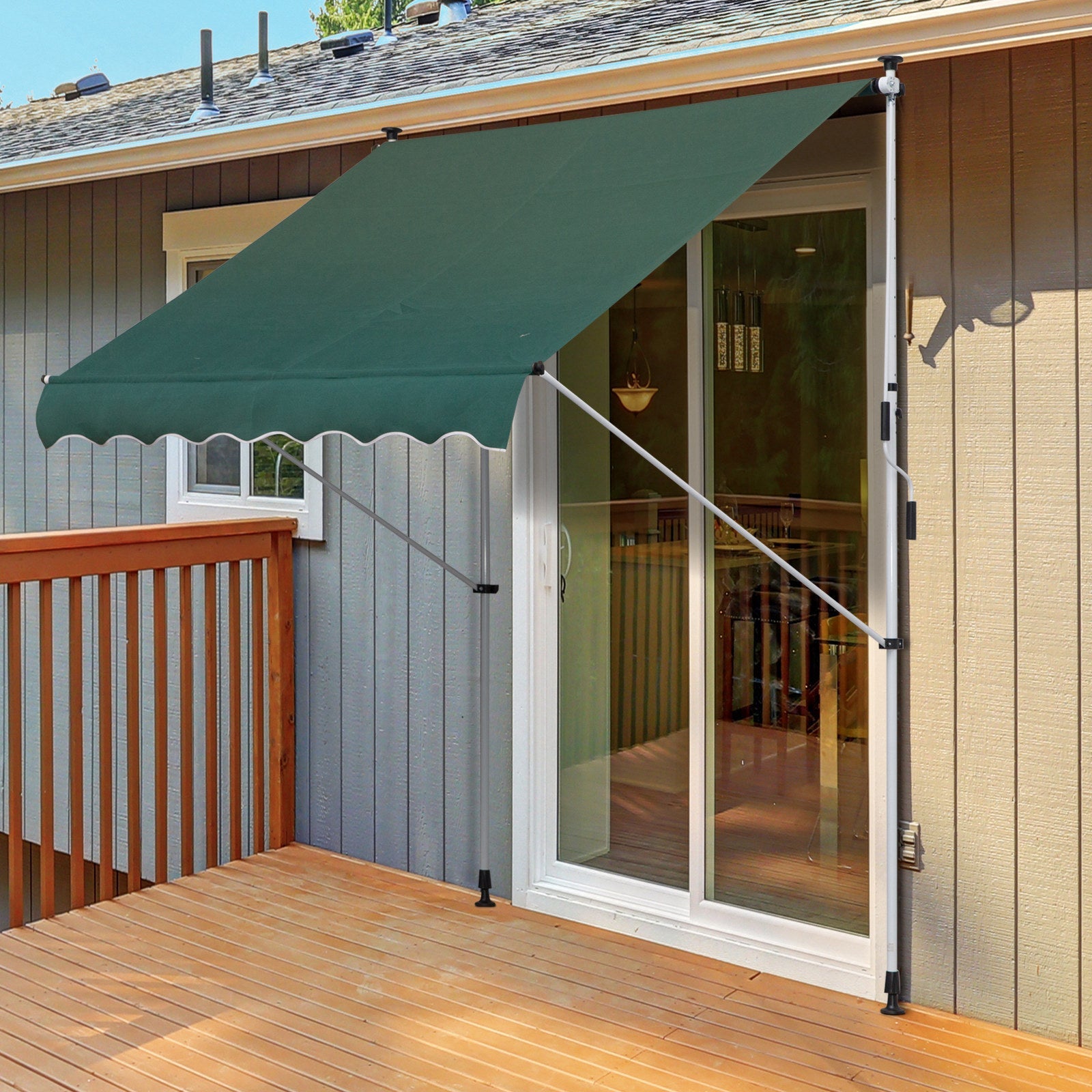 6.6'x5' Manual Retractable Patio Awning Window Door Sun Shade Deck Canopy Shelter Water Resistant UV Protector Green Door Awnings   at Gallery Canada