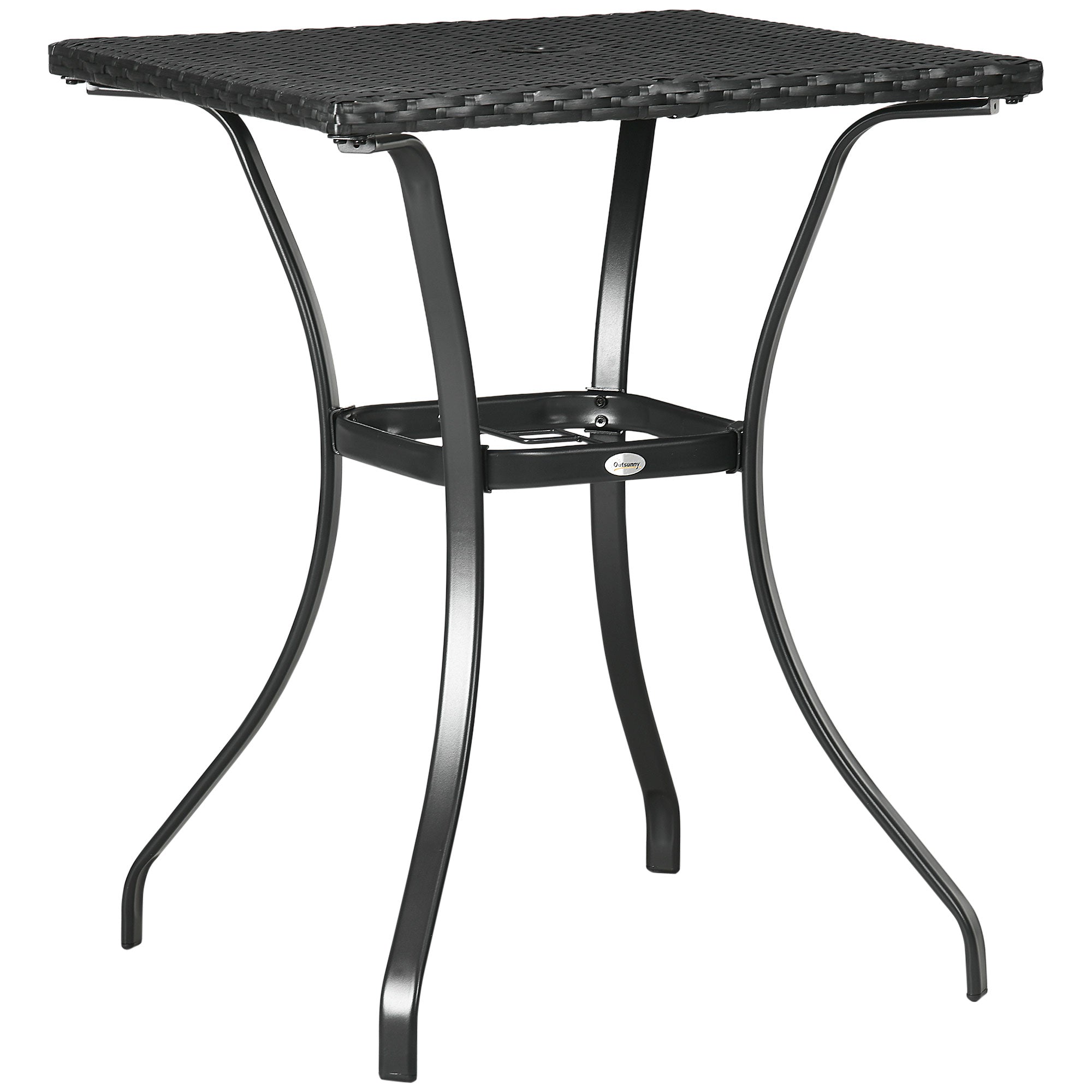 Outdoor Wicker Dining Table with Umbrella Hole, PE Rattan, Black Patio Side Tables Black  at Gallery Canada