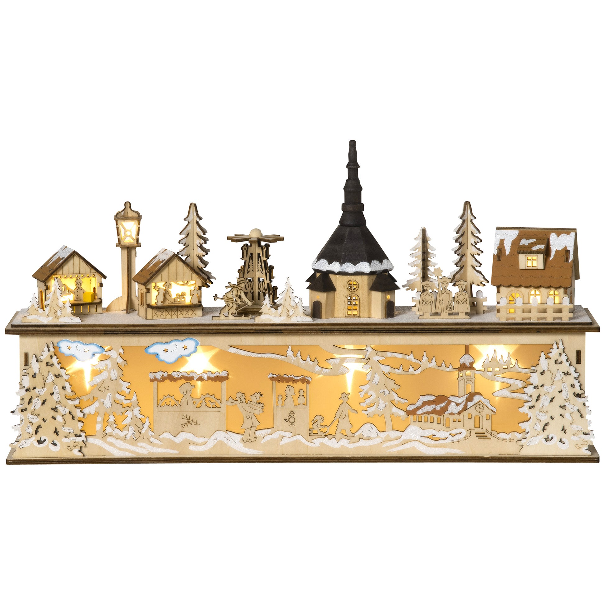 Desktop Christmas Decoration, Christmas Village Houses with Church, Windmill Battery Operated, Natural Wood Christmas Village Houses   at Gallery Canada