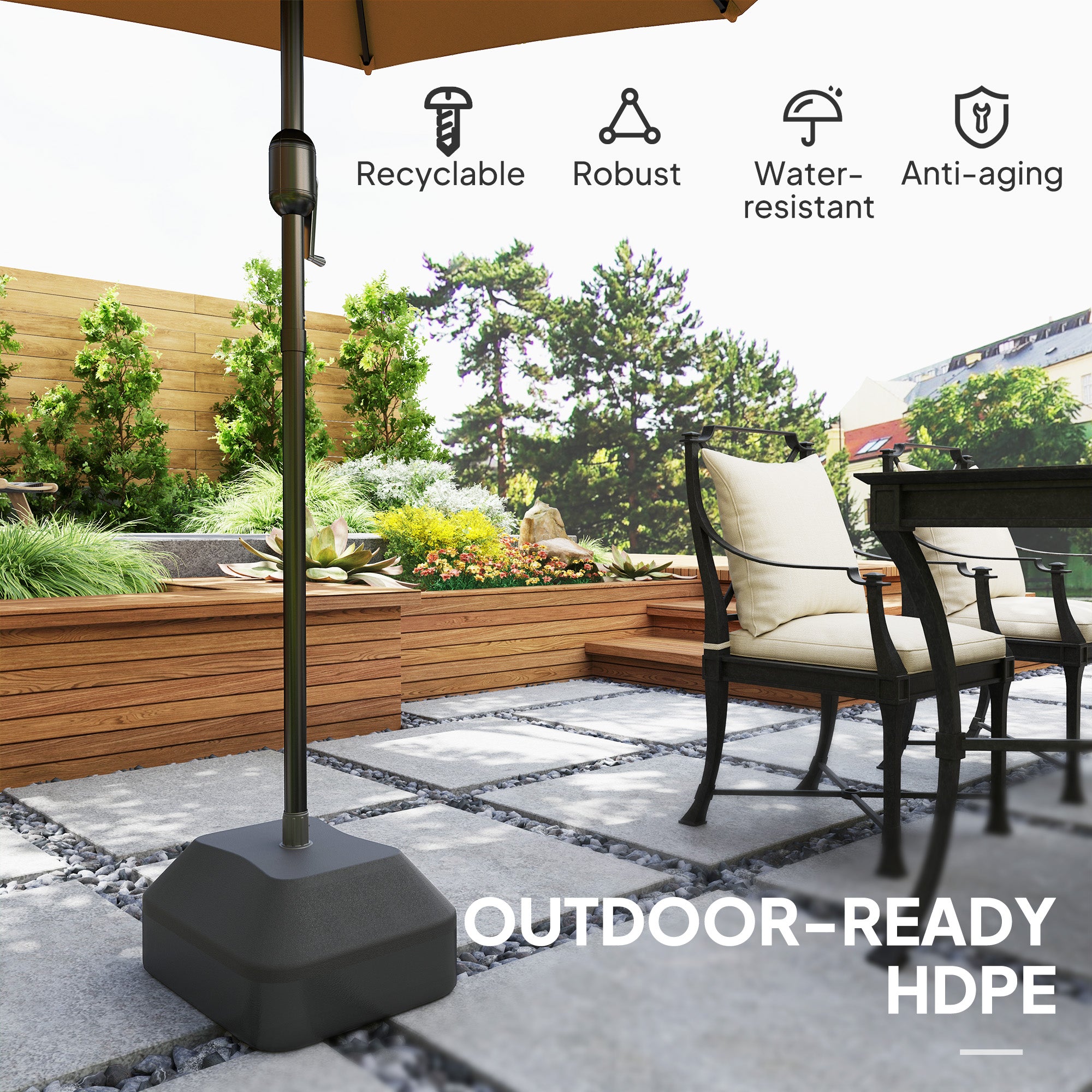 Fillable Patio Umbrella Base, Heavy Duty Outdoor Umbrella Stand Base Patio Umbrella Stand, Filled Up to 53lbs with Stand or 44lbs with Water for Deck Poolside, Black Umbrella Bases at Gallery Canada