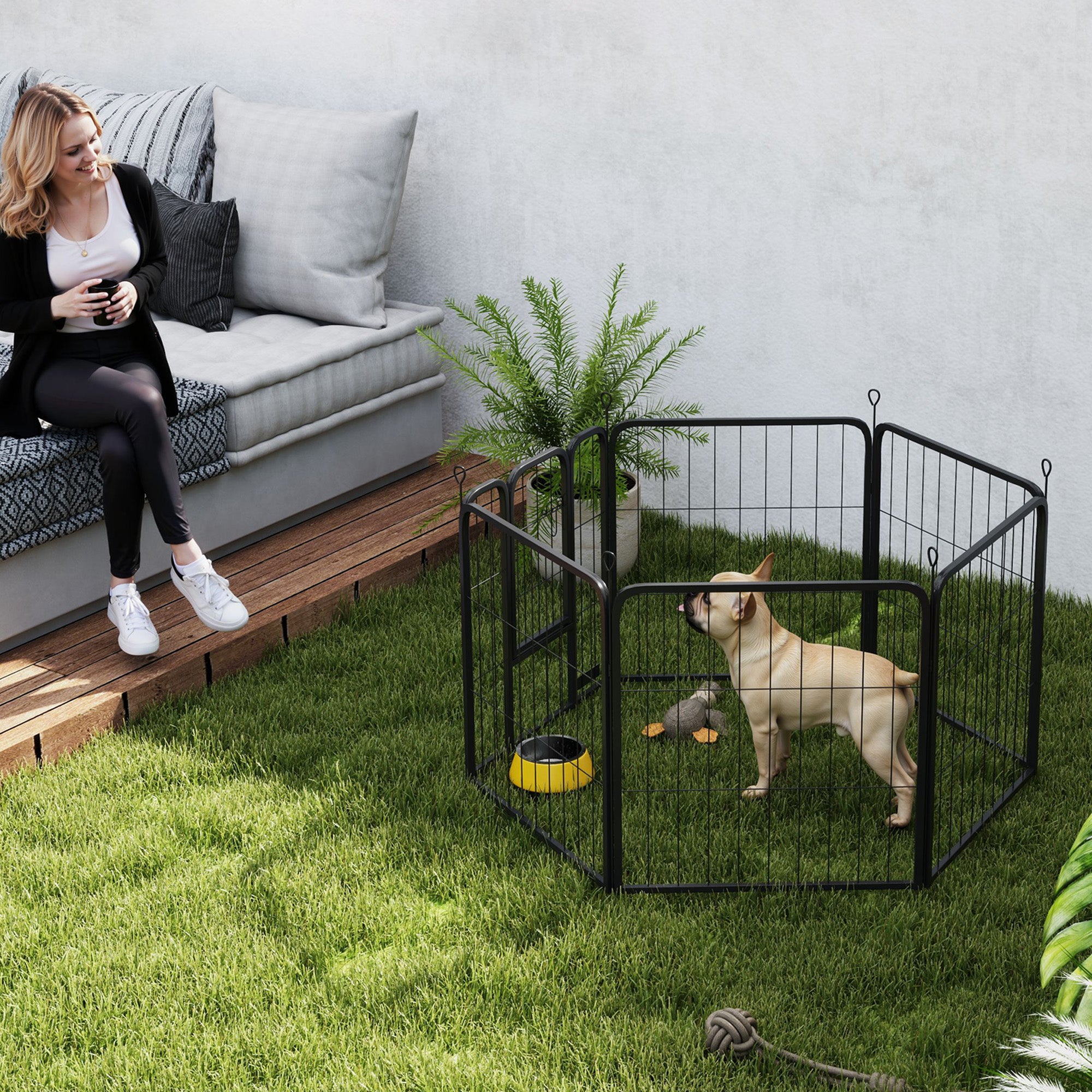 6 Panels Heavy Duty Dog Playpen Outdoor Indoor with Door &; Strap, 24