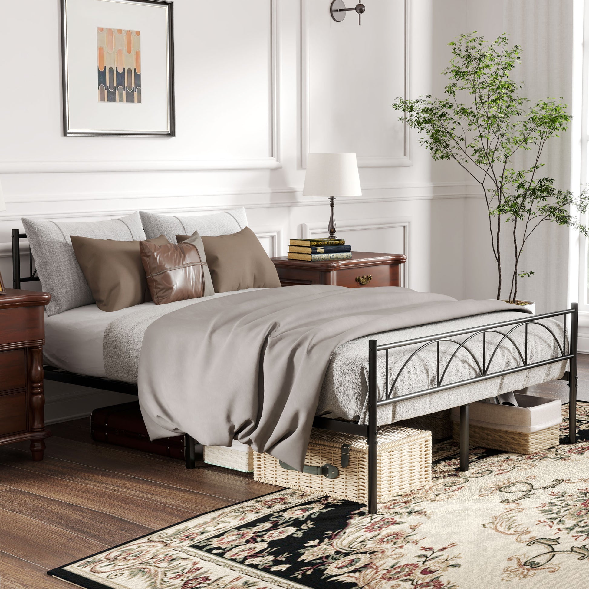 Metal Full Platform Bed Frame with Headboard, Steel Slat Support, Underbed Storage, No Box Spring Needed, Easy Assembly Bedroom Furniture   at Gallery Canada