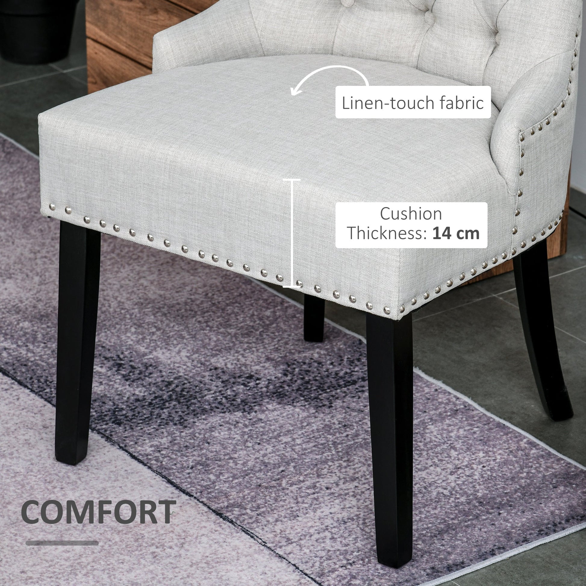 Swoop Air Linen Fabric Dining Chair with Nailhead Trim and Wood Legs Bar Stools   at Gallery Canada