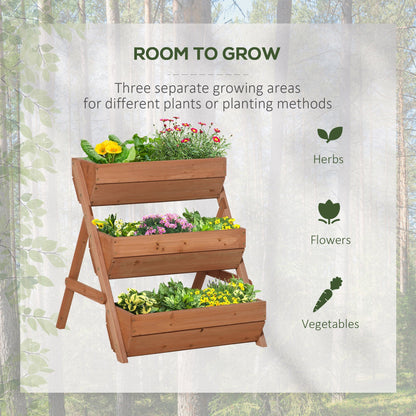 3 Tier Elevated Planter Box, Vertical Wooden Raised Garden Bed for Flowers, Vegetables, Herbs, 26" x 30" x 30", Brown Elevated Garden Beds   at Gallery Canada