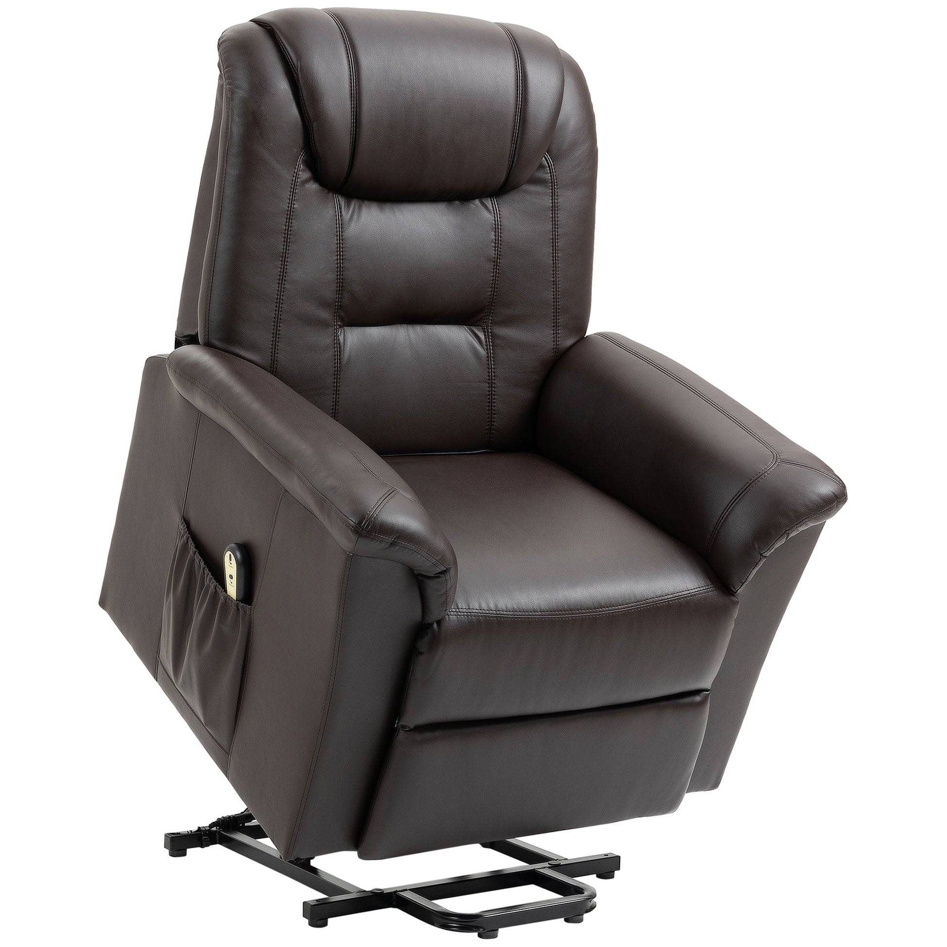 Electric Power Lift Chair for Elderly, PU Leather Recliner Sofa with Footrest and Remote Control for Living Room, Brown Electric Power Lift Chairs Brown  at Gallery Canada