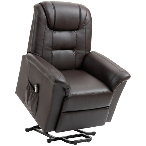 Electric Power Lift Chair for Elderly, PU Leather Recliner Sofa with Footrest and Remote Control for Living Room, Brown