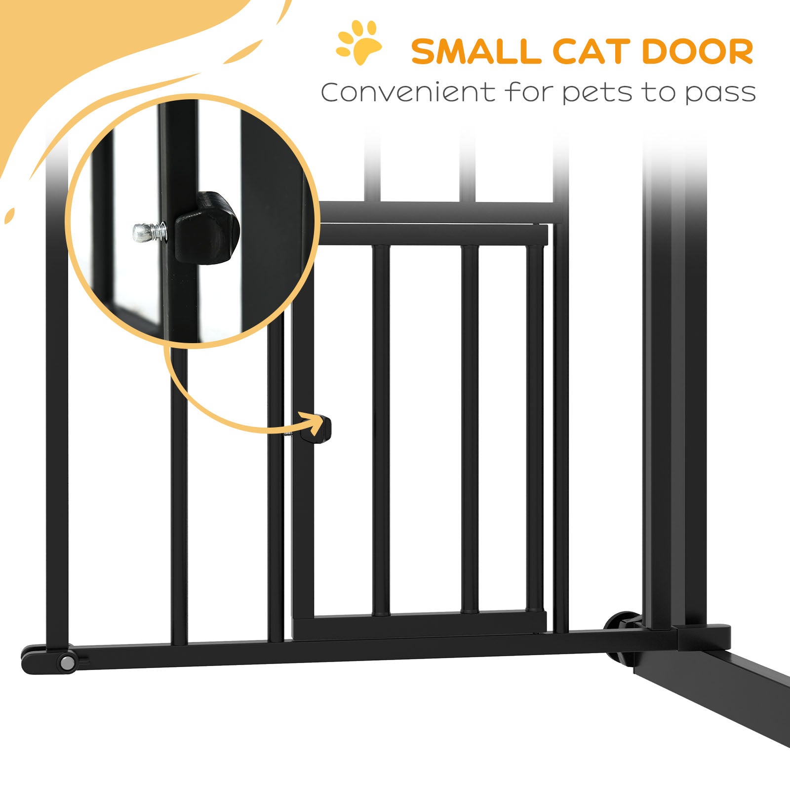 Auto-Close Pet Gate, Stair Gate with Cat Door, Double Locking for Doorways Hallways Stairs, Fits 29